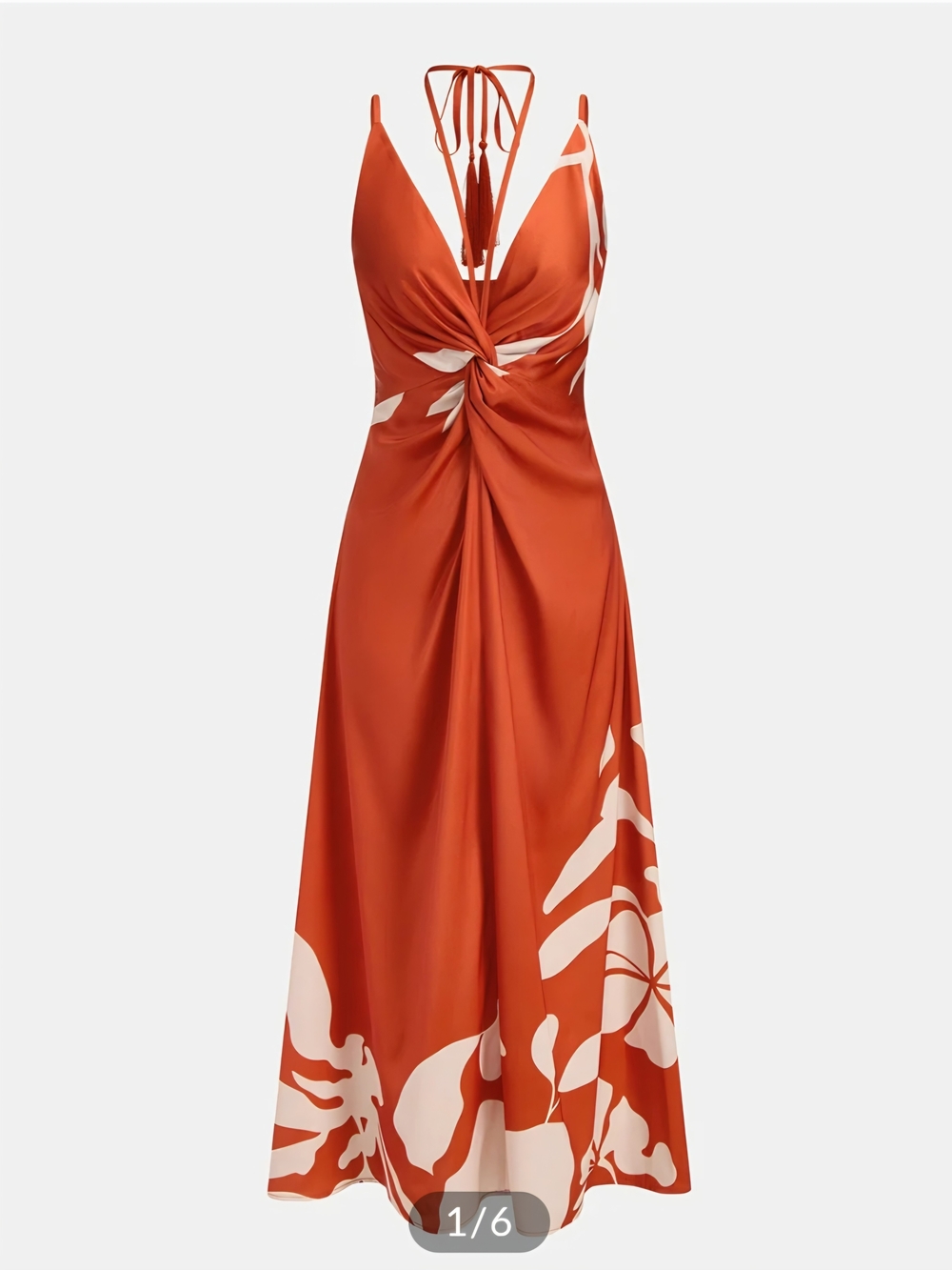 Tassel Detail Twist-Front Floral Print Maxi Dress